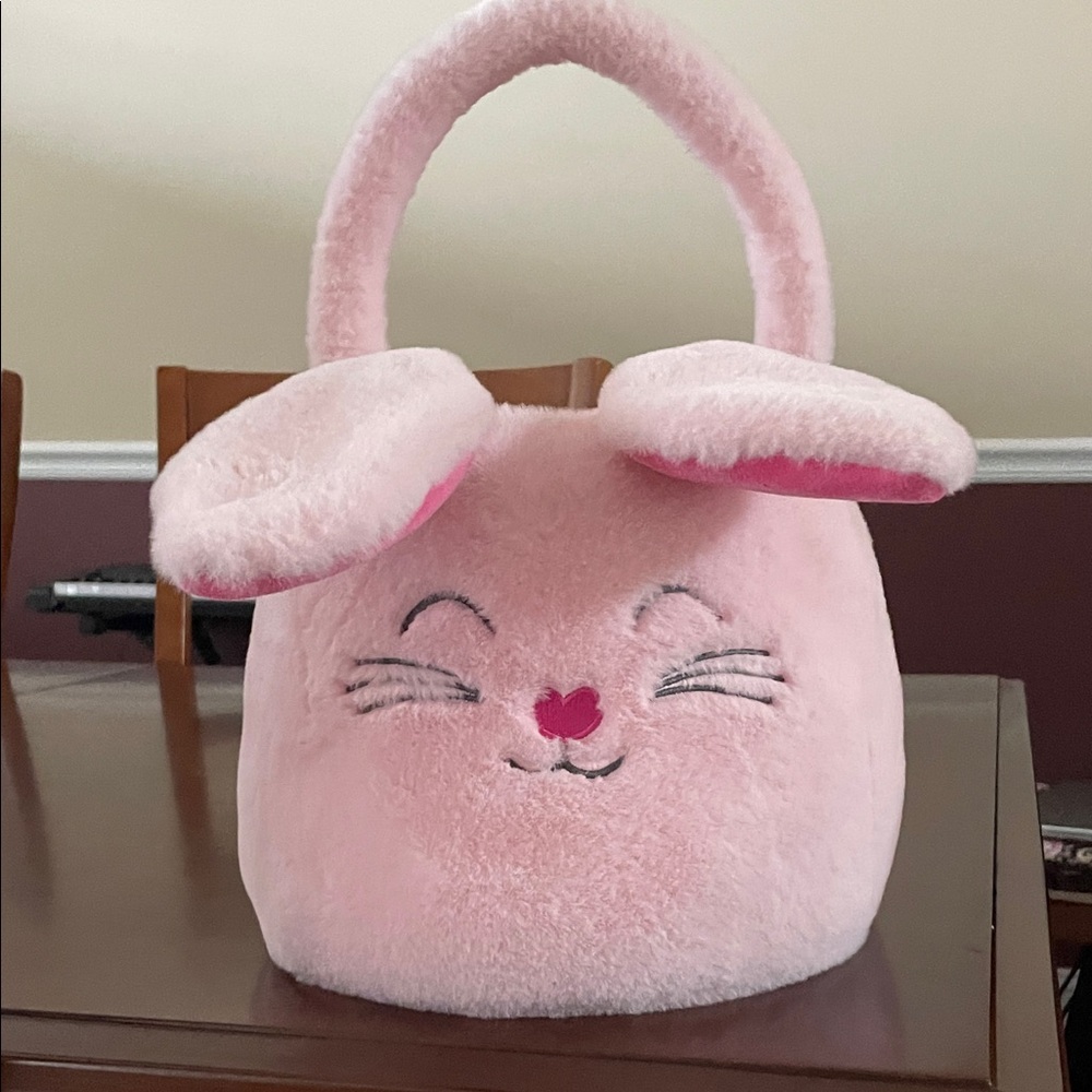 Plush Pink Bunny Basket with Ears